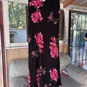 Floral Black and Pink Midi Dress